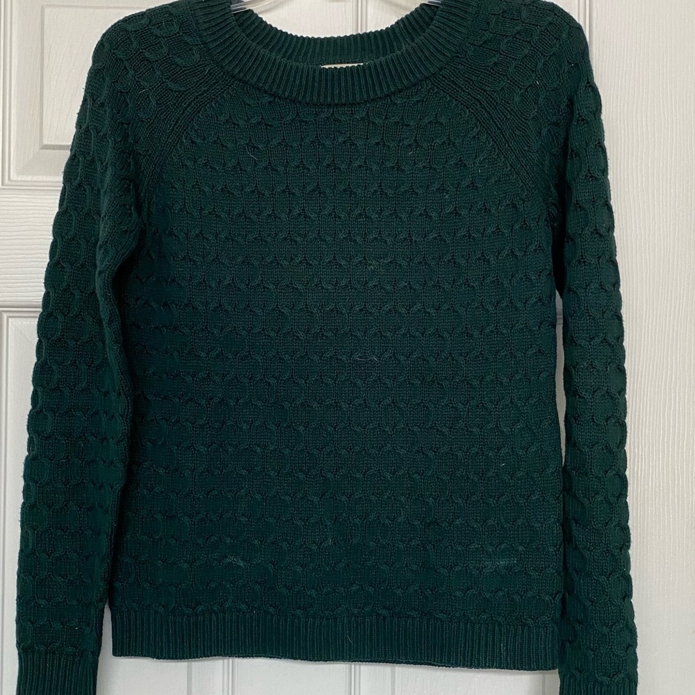 Old Navy Emerald Green Honeycomb Cable Knit Pullover Sweater Ribbed Trim Sz XS